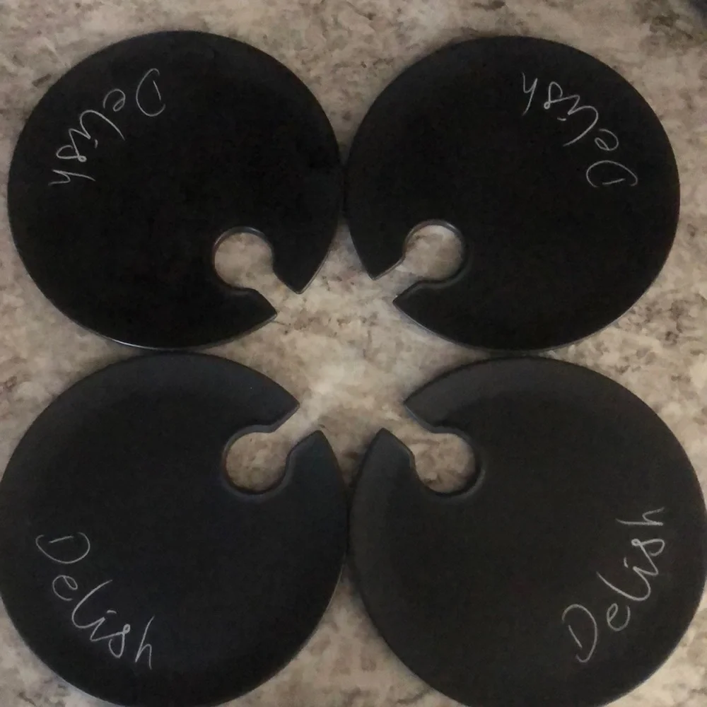 Pier 1 Imports Black Stoneware Delish Wine Glass Snack Plates Set of 4